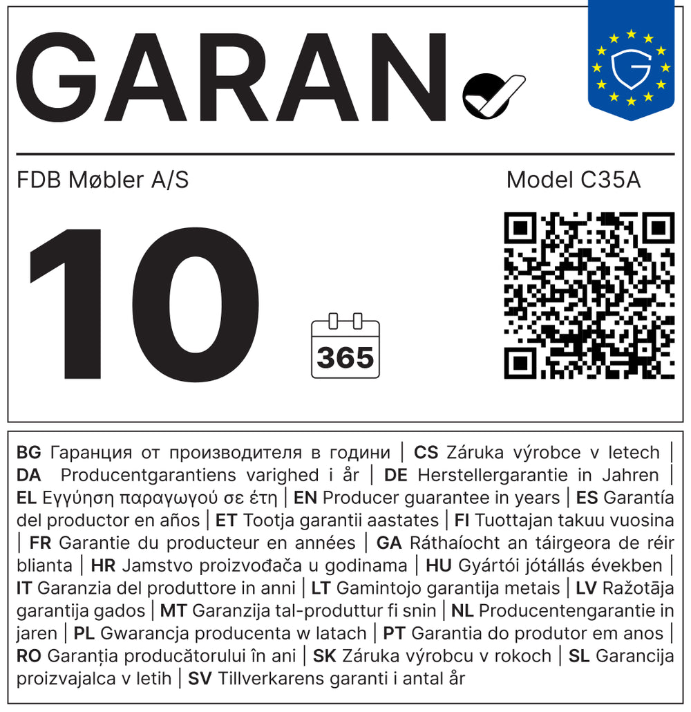 GARAN-mærke: FDB Møbler A/S giver 10 års producentgaranti på model J81.